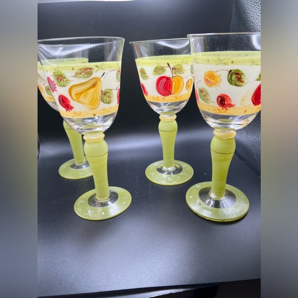 Other - Vintage handblown hand painted 1970’s colors fruit pattern long stem glasses .
